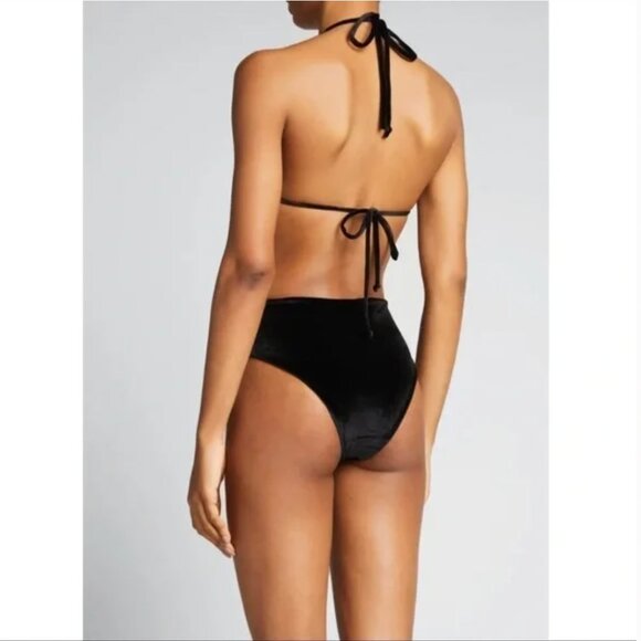 Oceanus Gold Embroidered Flowers Whitney Velvet Two-piece Bikini Set size L - Picture 4 of 5